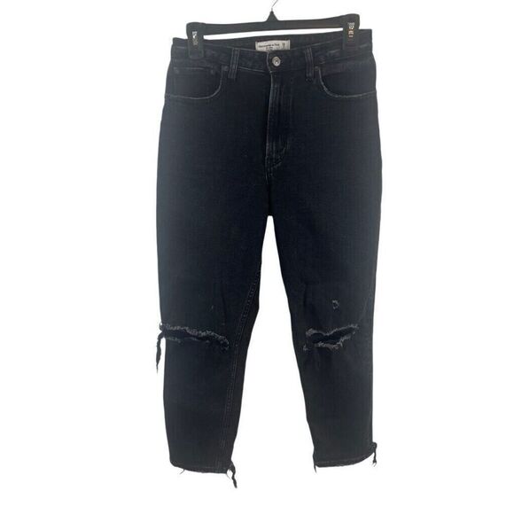 Abercrombie & Fitch Black The Mom High Rise Curve Love Jeans Size 26 2 Short‎ - Picture 1 of 8